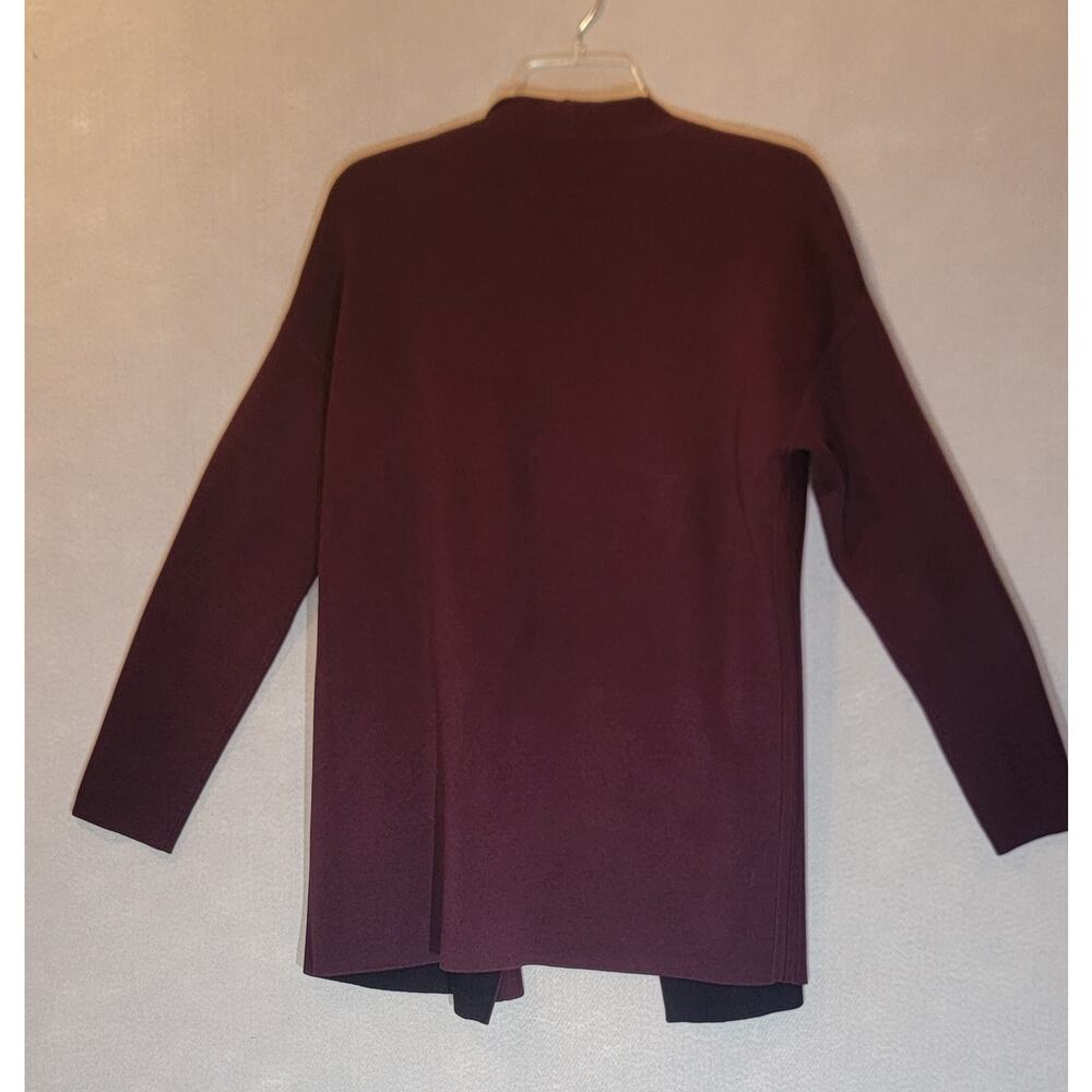 Eileen Fisher Burgundy Black Reversible Draped Open Front Cardigan Jacket Small - Picture 4 of 4
